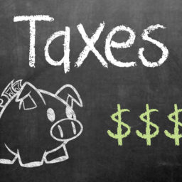 tax taxes pig piggybank dollar signs chalkboard