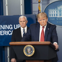 White House Coronavirus Update Briefing President Donald J. Trump, joined by Vice President Mike Pence and members of the White House COVID-19 Coronavirus task force, delivers remarks and answers questions from members of the press during a coronavirus update briefing Thursday, April 16, 2020, in the James S. Brady White House Press Briefing Room. (Official White House Photo by Joyce N. Boghosian)