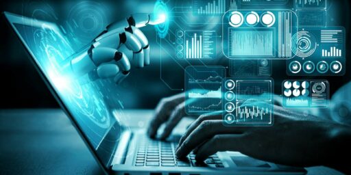 3D rendering artificial intelligence AI research of robot and cyborg development for future of people living. Digital data mining and machine learning technology design for computer brain.