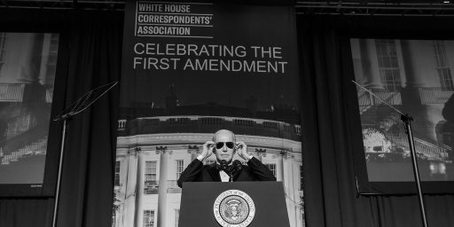 President Joe Biden puts on his aviator sunglasses after making a joke about the “Dark Brandon” persona at the 2023 White House Correspondents’ Association dinner, Saturday, April 29, 2023, at the Washington Hilton in Washington, D.C.