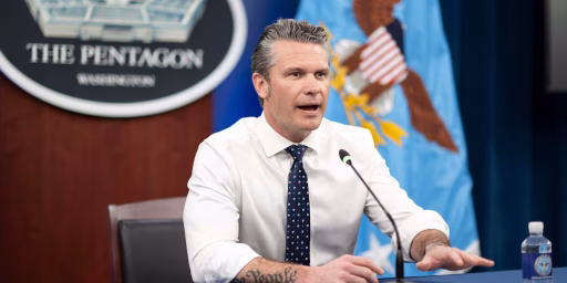 Defense Secretary Pete Hegseth hosts a teleconference with NFL players Aaron Jones and Elijah Higgins during their visit to the 386th Air Expeditionary Wing in Kuwait from the Pentagon, April 2, 2025.