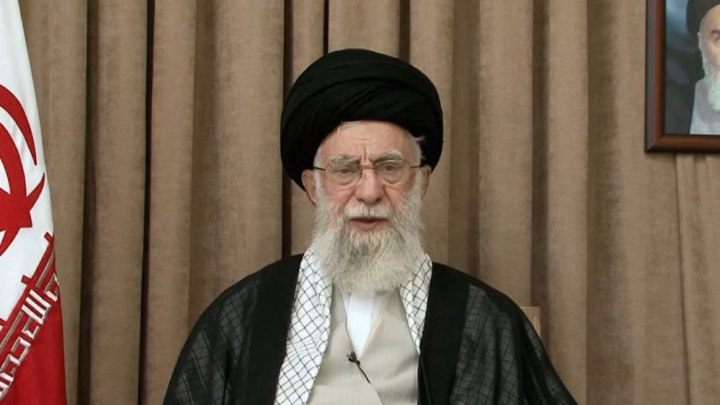 Supreme Leader Ayatollah Ali Khamenei delivers a recorded message.
