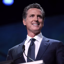 Governor Gavin Newsom speaking with attendees at the 2019 California Democratic Party State Convention at the George R. Moscone Convention Center in San Francisco, California.