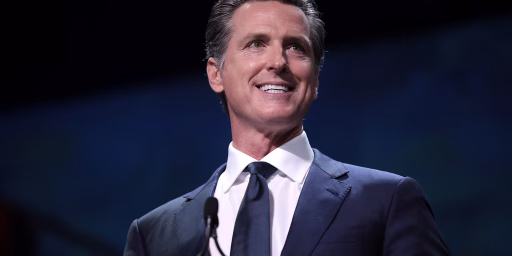 Governor Gavin Newsom speaking with attendees at the 2019 California Democratic Party State Convention at the George R. Moscone Convention Center in San Francisco, California.