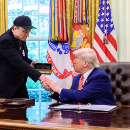 President Donald Trump participates in a press conference with departing DOGE adviser Elon Musk, Friday, May 30, 2025, in the Oval Office.