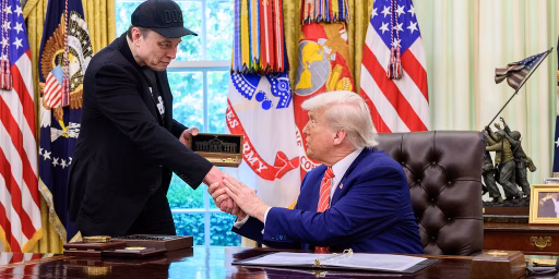 President Donald Trump participates in a press conference with departing DOGE adviser Elon Musk, Friday, May 30, 2025, in the Oval Office.