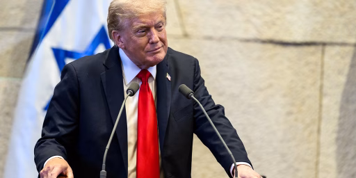 President Donald Trump delivers remarks to the Knesset in Jerusalem, Israel, Monday, October 13, 2025, celebrating the U.S.-brokered ceasefire and hostage release agreement between Israel and Hamas.