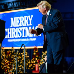 President Donald Trump gestures to the crowd after delivering remarks on the economy at the Rocky Mount Event Center in Rocky Mount, North Carolina on Friday, December 19, 2025.