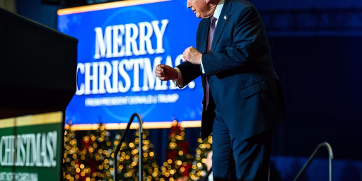 President Donald Trump gestures to the crowd after delivering remarks on the economy at the Rocky Mount Event Center in Rocky Mount, North Carolina on Friday, December 19, 2025.