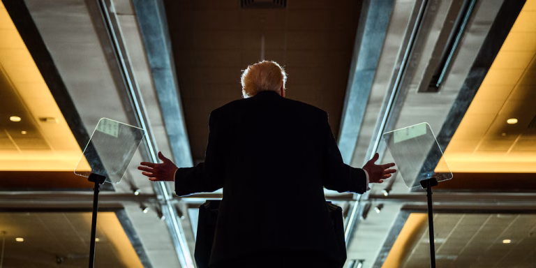 President Donald Trump delivers remarks on the economy at Mount Airy Casino Resort in Mount Pocono, Pennsylvania, Tuesday, December 9, 2025.