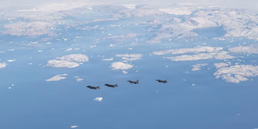 North American Aerospace Defense Command F-35 Lightning II aircraft with the Wisconsin Air National Guard's 115th Fighter Wing, F-16 Fighting Falcon aircraft with the South Carolina Air National Guard's 169th Fighter Wing fly over Greenland Oct. 7, 2025. Operating in the Arctic provides the flexibility and adaptability needed to overcome logistical hurdles in a dynamic and unforgiving environment. Greenland, as part of the Kingdom of Denmark has long played an important role in the defense of North America, which strengthens NORAD's ability to protect the continent from today's threats and emerging challenges from all approaches. (U.S. Air National Guard photo by 2d Lt Cameron Lewis)