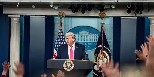President Donald Trump addresses members of the media in the James S. Brady Press Briefing Room, Tuesday, January 20, 2026.