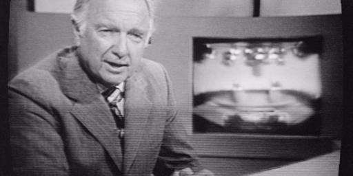 Walter Cronkite on Television During Ford-Carter Debate by Thomas J. O'Halloran, 1976 (LOC)